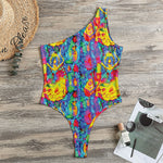 Abstract Psychedelic Print One Shoulder Bodysuit
