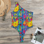 Abstract Psychedelic Print One Shoulder Bodysuit