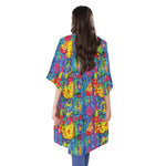 Abstract Psychedelic Print Open Front Beach Cover Up