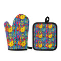 Abstract Psychedelic Print Oven Mitt And Pot Holder Set