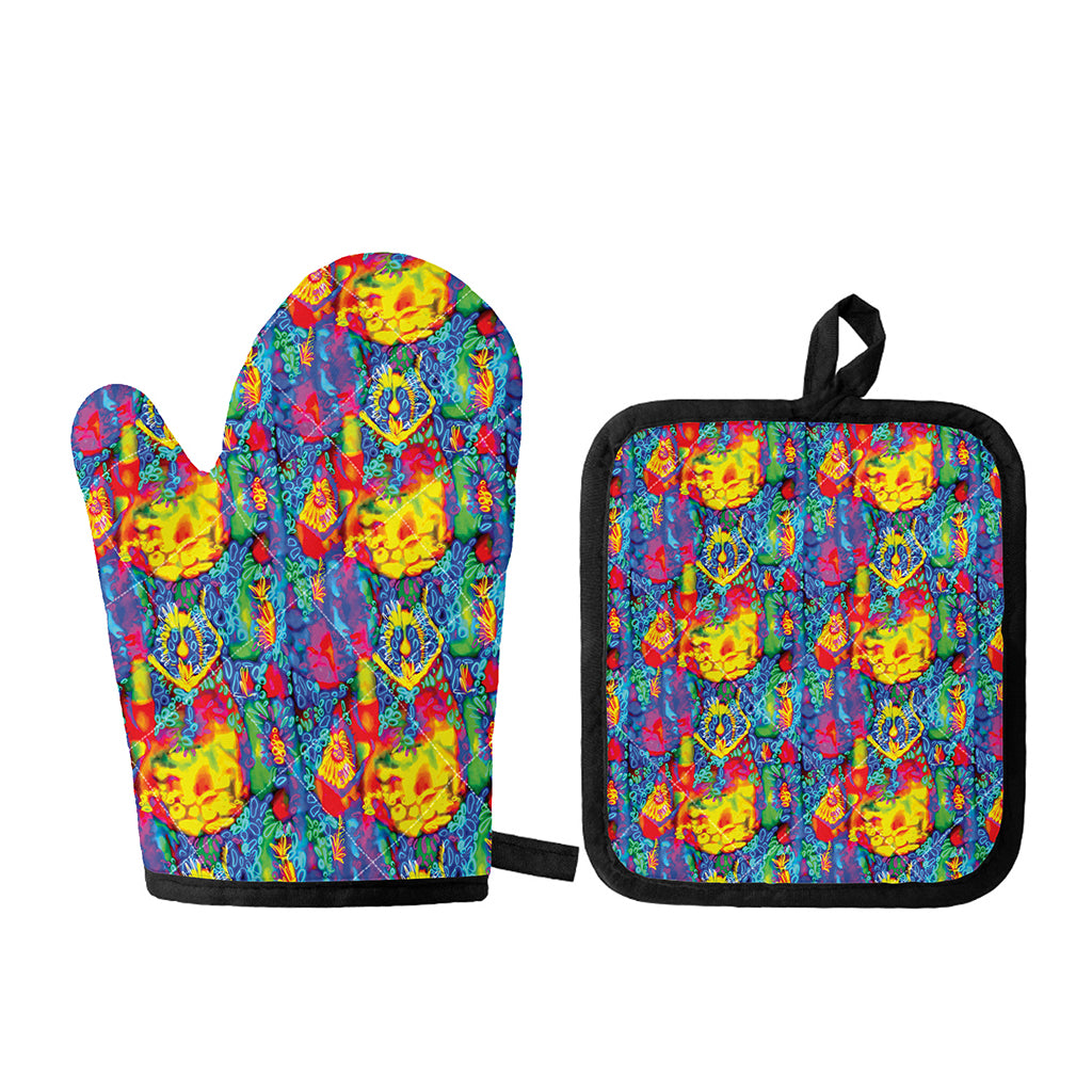 Abstract Psychedelic Print Oven Mitt And Pot Holder Set