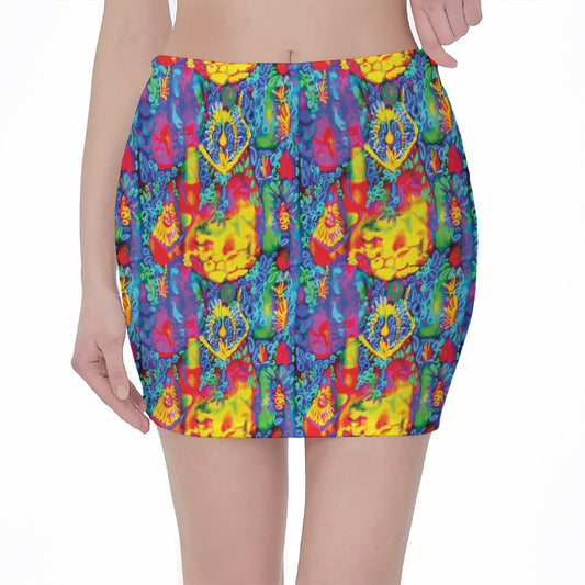 Abstract Psychedelic Print Pencil Mini Skirt