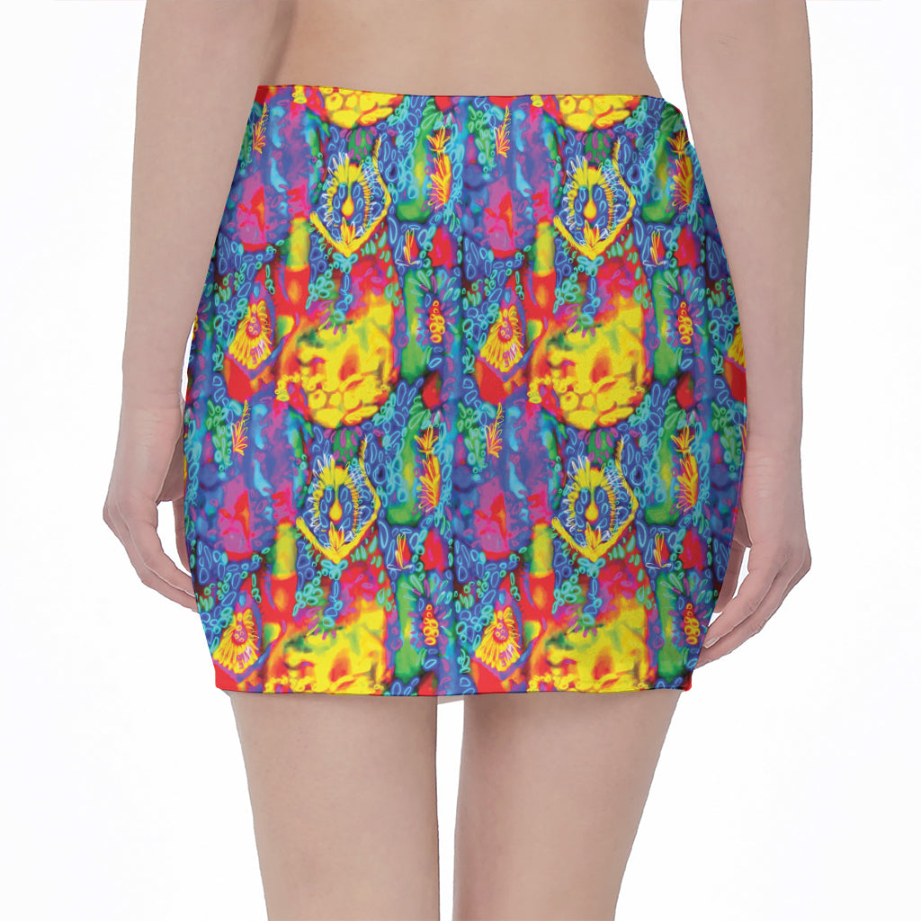 Abstract Psychedelic Print Pencil Mini Skirt