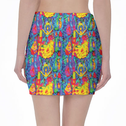 Abstract Psychedelic Print Pencil Mini Skirt