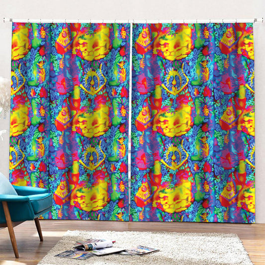 Abstract Psychedelic Print Pencil Pleat Curtains