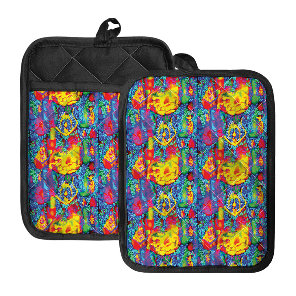 Abstract Psychedelic Print Pot Holders With Pocket