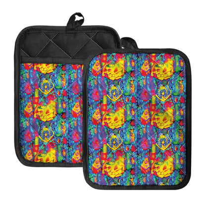 Abstract Psychedelic Print Pot Holders With Pocket