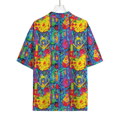Abstract Psychedelic Print Rayon Hawaiian Shirt