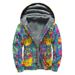 Abstract Psychedelic Print Sherpa Lined Zip Up Hoodie
