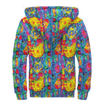 Abstract Psychedelic Print Sherpa Lined Zip Up Hoodie