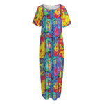 Abstract Psychedelic Print Short Sleeve Long Nightdress