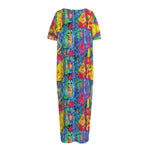 Abstract Psychedelic Print Short Sleeve Long Nightdress