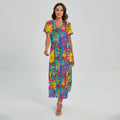 Abstract Psychedelic Print Short Sleeve Maxi Dress
