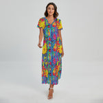 Abstract Psychedelic Print Short Sleeve Maxi Dress