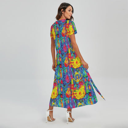 Abstract Psychedelic Print Short Sleeve Maxi Dress