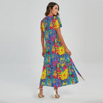 Abstract Psychedelic Print Short Sleeve Maxi Dress