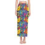 Abstract Psychedelic Print Side Slit Maxi Skirt