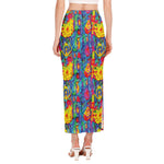 Abstract Psychedelic Print Side Slit Maxi Skirt