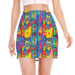 Abstract Psychedelic Print Side Slit Mini Skirt