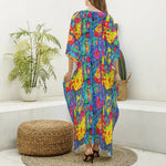 Abstract Psychedelic Print Silk V-Neck Kaftan Dress