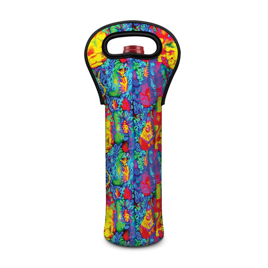 Abstract Psychedelic Print Single Neoprene Wine Tote