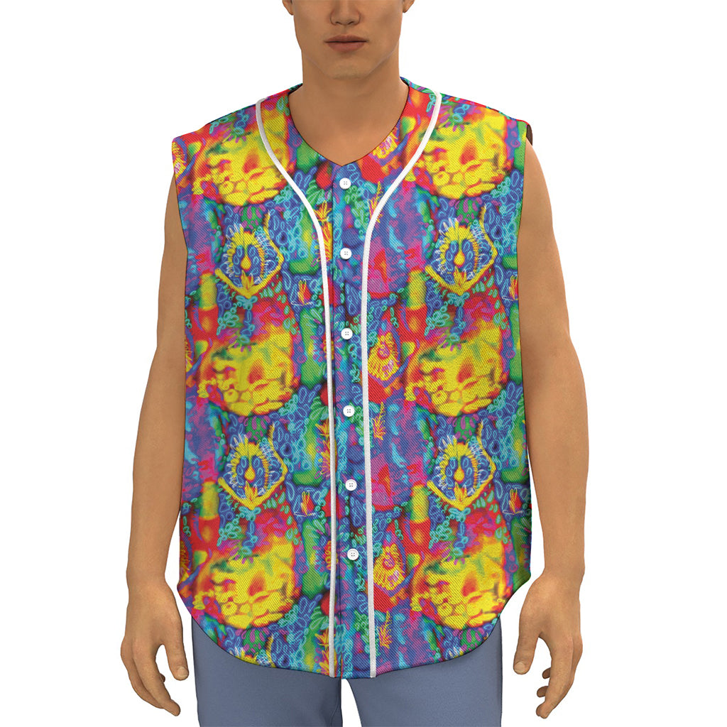 Abstract Psychedelic Print Sleeveless Baseball Jersey