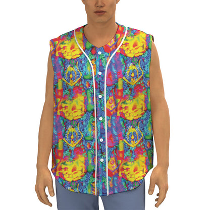 Abstract Psychedelic Print Sleeveless Baseball Jersey
