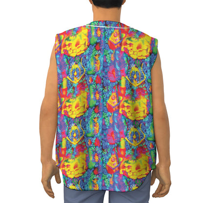 Abstract Psychedelic Print Sleeveless Baseball Jersey
