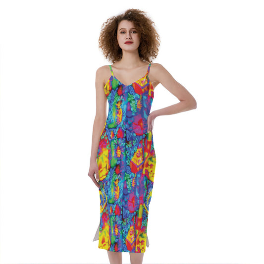 Abstract Psychedelic Print Slim Fit Midi Cami Dress