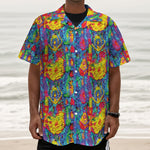 Abstract Psychedelic Print Textured Short Sleeve Shirt