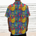 Abstract Psychedelic Print Textured Short Sleeve Shirt
