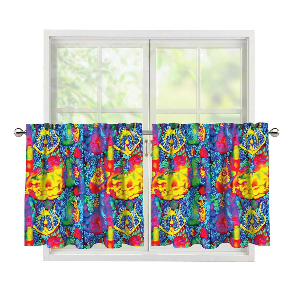 Abstract Psychedelic Print Tier Curtains
