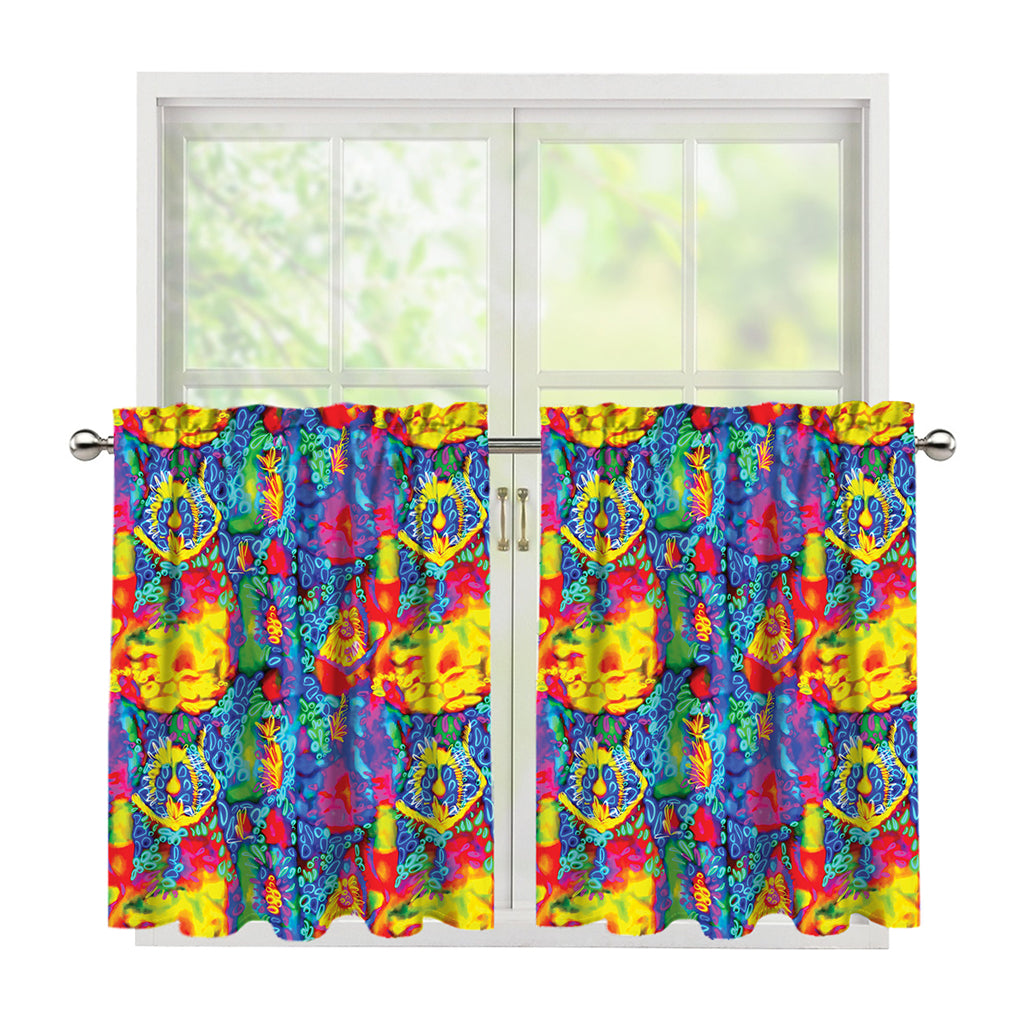 Abstract Psychedelic Print Tier Curtains