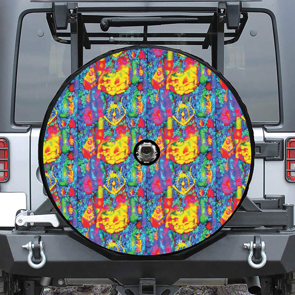 Abstract Psychedelic Print Tire Cover With Camera Hole