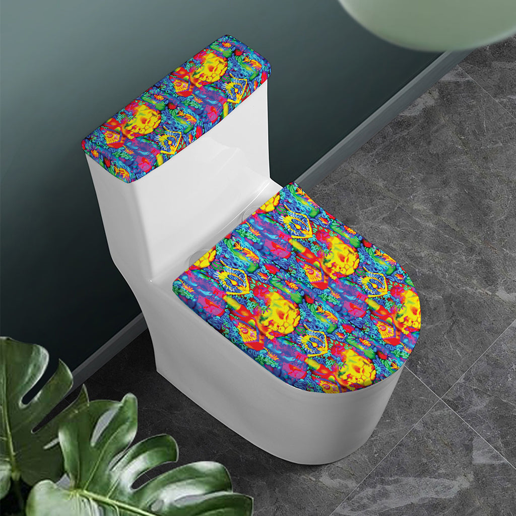 Abstract Psychedelic Print Toilet Lid And Tank Cover Set