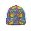 Abstract Psychedelic Print White Mesh Trucker Hat