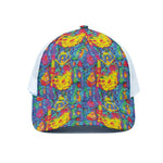 Abstract Psychedelic Print White Mesh Trucker Cap