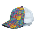 Abstract Psychedelic Print White Mesh Trucker Cap
