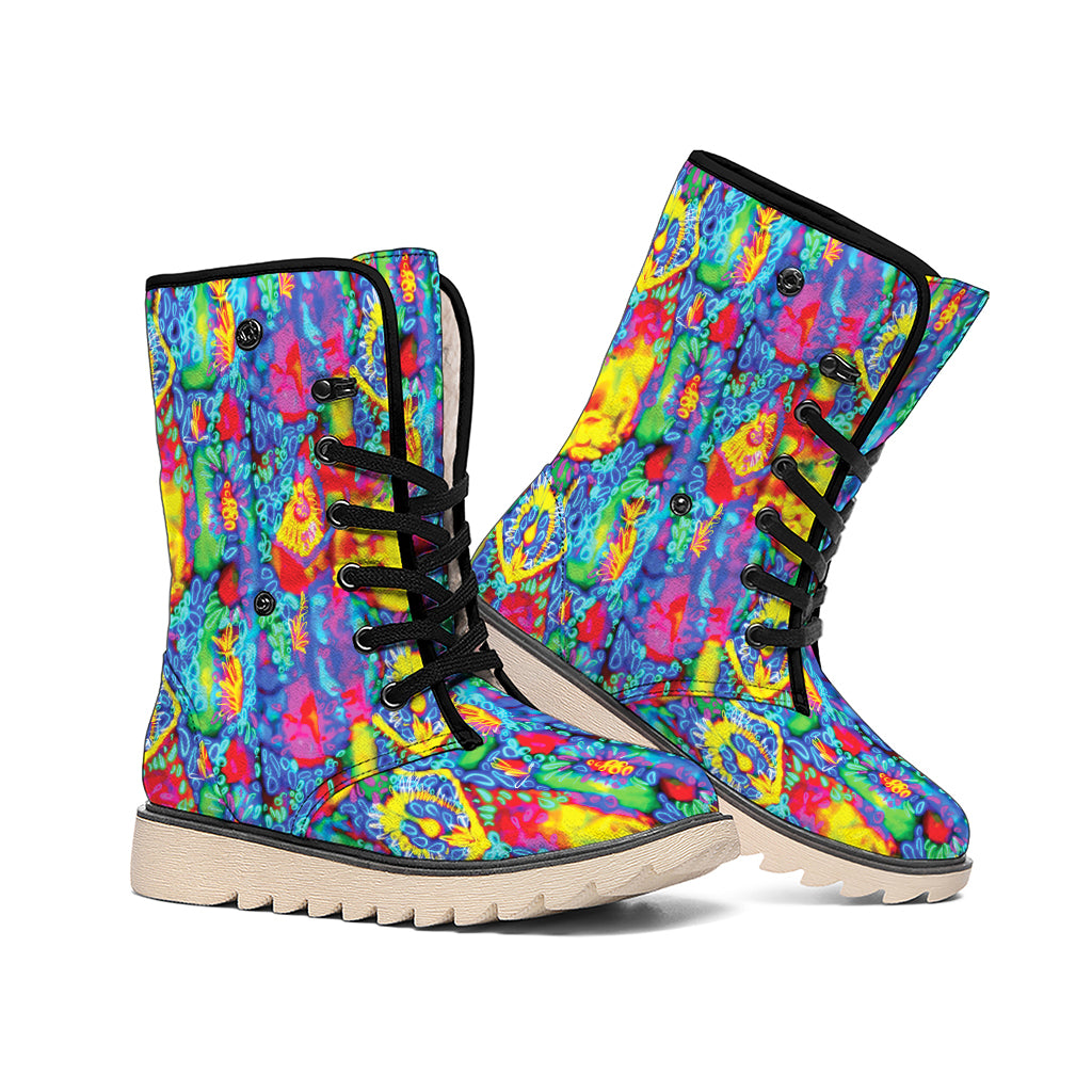 Abstract Psychedelic Print Winter Boots