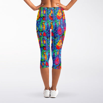 Abstract Psychedelic Print Women's Capri Leggings