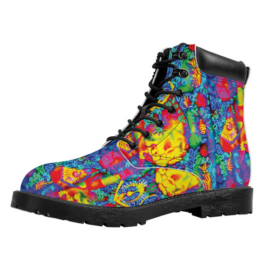 Abstract Psychedelic Print Work Boots