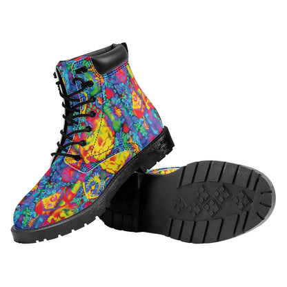 Abstract Psychedelic Print Work Boots