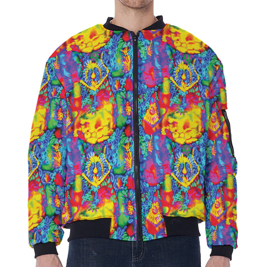 Abstract Psychedelic Print Zip Sleeve Bomber Jacket