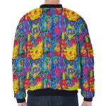 Abstract Psychedelic Print Zip Sleeve Bomber Jacket