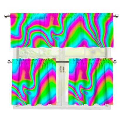 Abstract Psychedelic Trippy Print 3 Piece Kitchen Curtains