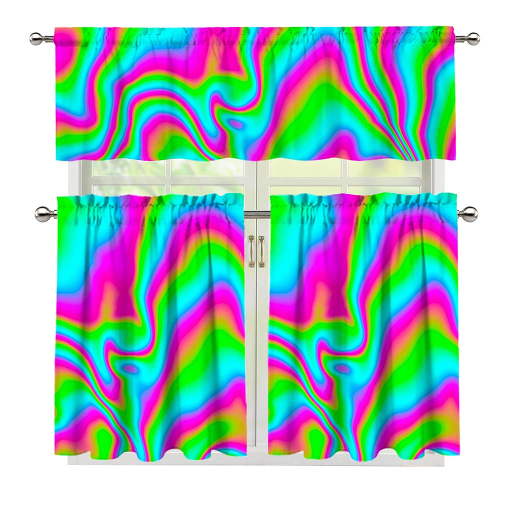 Abstract Psychedelic Trippy Print 3 Piece Kitchen Curtains