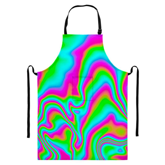 Abstract Psychedelic Trippy Print Bib Apron With Pocket