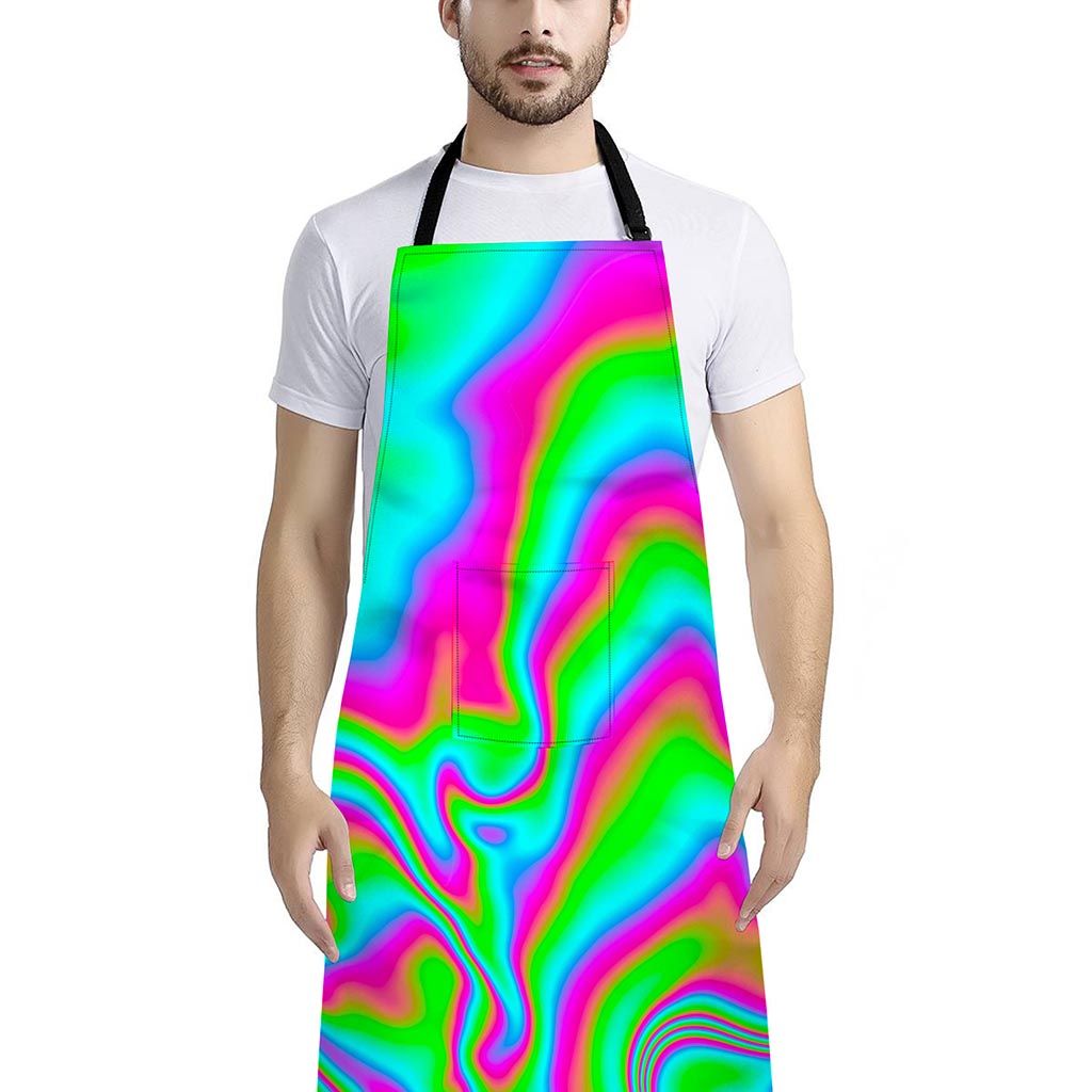 Abstract Psychedelic Trippy Print Bib Apron With Pocket