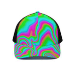 Abstract Psychedelic Trippy Print Black Mesh Trucker Cap