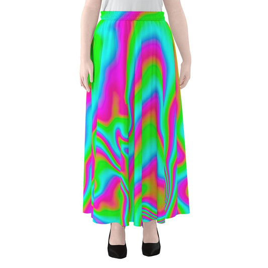 Abstract Psychedelic Trippy Print Chiffon Maxi Skirt